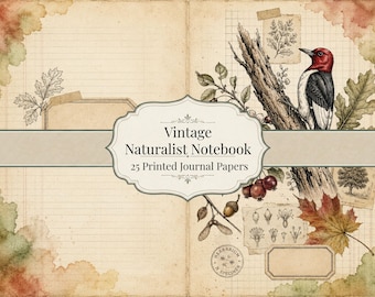 Printed Junk Journal Vintage Naturalist Notebook Paper and Ephemera Pack