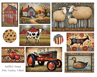 Prim Country Folk Art  Pages and Ephemera, Journal Cards
