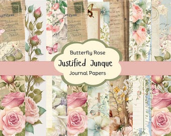 Butterfly Rose Shabby Chic Digital Journal Kit: Vintage Ephemera (Digital Download)