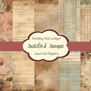 Shabby Old Ledger Journal Pages with Ephemera, Vintage Ledger Papers and Ephemera, Junk Journal Papers Kit, Shabby Chic Paper