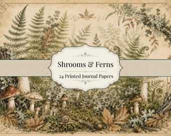 Printed Junk Journal Mushrooms & Ferns Paper and Ephemera Pack