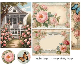 Vintage Shabby Cottage Pages and Ephemera, Journal Cards and Pockets