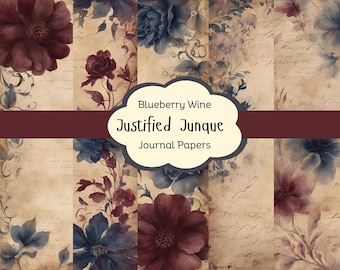 Blueberry Wine Floral Journal Pages, Digital Papers