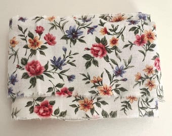 Vintage 1997 Floral Frayed Fabric Ribbon, Hand Torn Fabric Strip, Slow Stitch, Quilting, Journal Embellishments