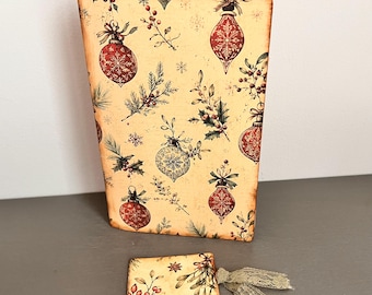Handmade Christmas Junk Journal Naked 8 x 5, Printed File Folder Cover, Ready to Embellish