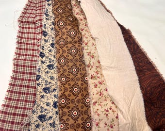 Torn Cotton Fabric Strips, Curated Bundle for Junk Journals & Slow Stitching, Primitive Rustic Ripped Fabric Ribbon