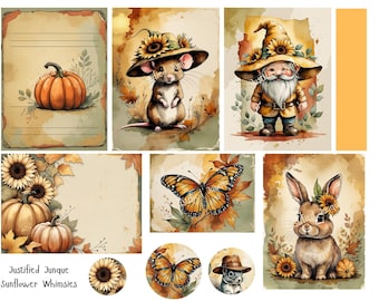 Whimsical Sunflower Fairies Digital Ephemera: Junk Journal Papercraft (JPG Download 8 Pages)