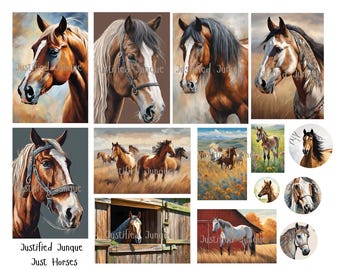 Vintage Horse Journal Cards, Pages & Ephemera: Printable Equestrian Collage Art for Scrapbooking
