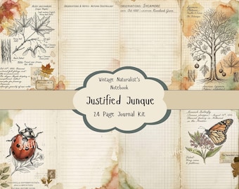 Vintage Naturalist's Notebook Printable Journal Pages, 24 Digital Papers,  Junk Journal Kit, Instant Download