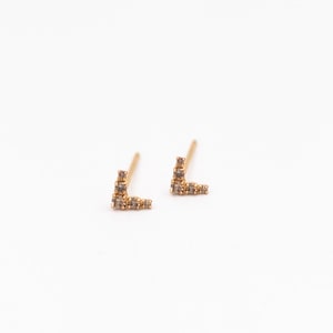 14 Karat V Bar Diamond Earrings With Diamond - 14 Karat solid Gold V Bar Studs- Diamond Earrings- Diamond Bars