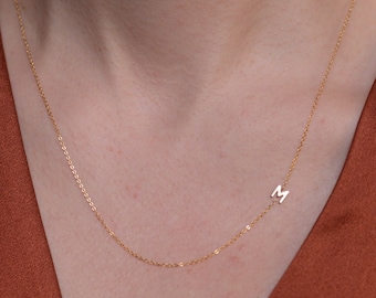 Tiny Solid 14 Karat Gold initial necklace- 14 Karat solid Gold letter necklace- Gold necklace- layered necklace- chain necklace.