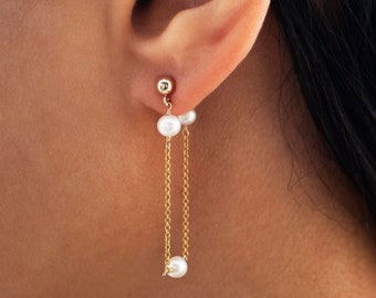 Small Pearl Chain Earrings, Pearl Chain Earrings, Pearl Hoop Earring.