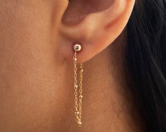 Gold Fill Chain Drop Earrings – Dainty Bar Stud