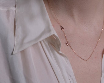 Solid 14 Karat Rose Gold initial necklace- 14 Karat Rose Gold letter necklace- Rose Gold necklace- layered necklace-Rose chain necklace.