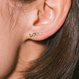 Custom Solid 14 Karat Gold Group initial earrings- 14 Karat solid Gold letter earrings- Custom initial Gold earrings-  layered earrings-