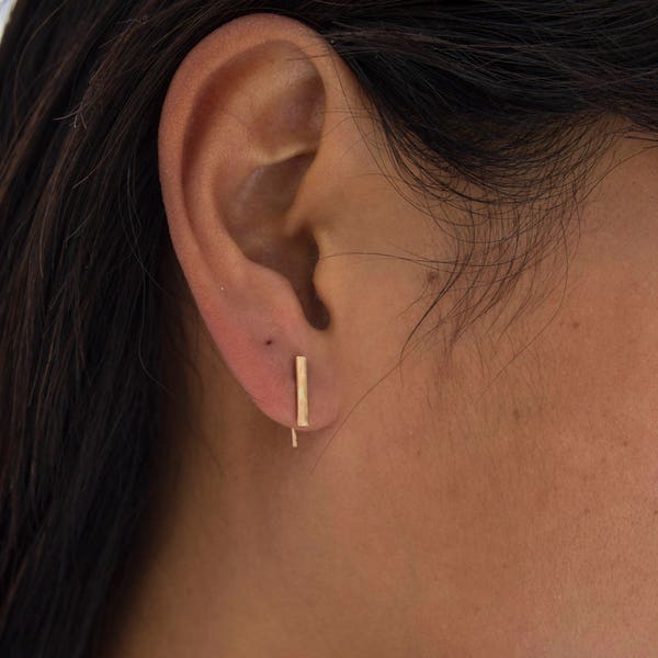 Gold Fill Line Earring- Gold Fill Chain bar Earring-  Chain Gold Bar Stud- Yellow gold bar earring