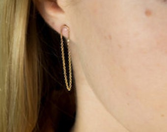 Tiny 14 Karat Gold Fill Line Earring- Gold Fill Chain bar Earring-  Chain Gold Bar Stud- Yellow gold bar earring