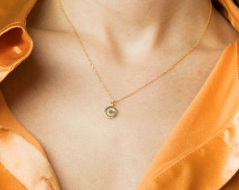 Gold Plated Sterling Silver - Disc Cubic Zirconia Initial Charm- INITAL NECKLACE- Dainty Necklace- Layered necklace- Gold Fill