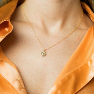 Gold Plated Sterling Silver - Disc Cubic Zirconia Initial Charm- INITAL NECKLACE- Dainty Necklace- Layered necklace- Gold Fill