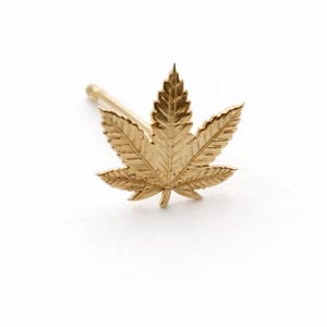 Tiny 14 Karat Gold Marijuana Earrings- 14 Karat solid Gold Weed Studs- Gold Cannabis Earring
