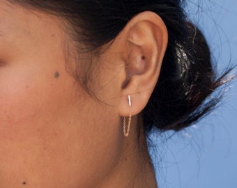 Tiny 14 Karat Gold Fill Chain Bar Earring – Minimalist Style
