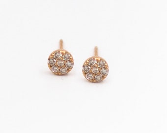 14K Gold Tiny Disc Diamond Studs, Round Diamond Earrings, Diamond Studs, round Earrings, Second Hole Studs, Dainty Studs