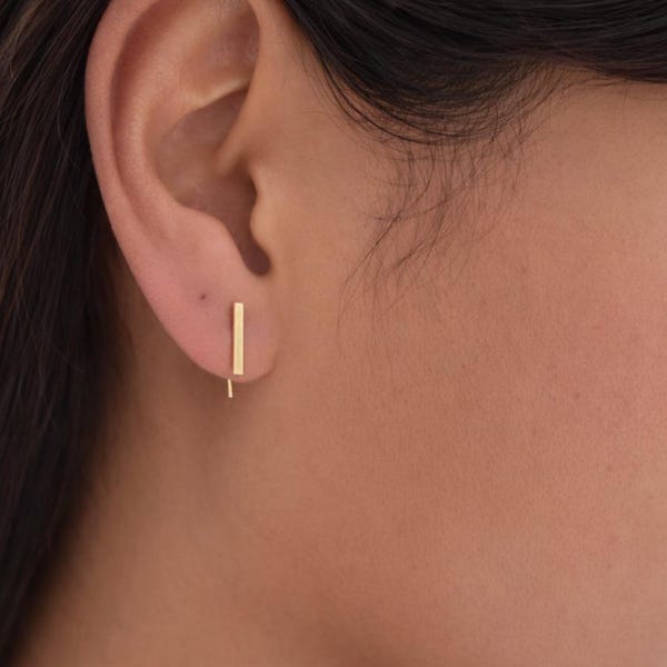 Pendientes de barra con relleno de oro: aretes minimalistas de línea, joyería geométrica