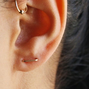 Solid 14 karat Double Piercing - Gold Fill Double Post Earrings - Two Hole Earrings- Double Lobe Earring-Two piercing earring