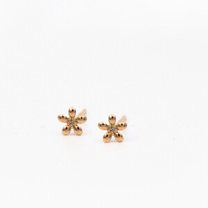 14 Karat Gold Flower Diamond Earrings With Diamond - 14 Karat solid Gold Line Studs- Diamond Earrings- Diamond Bars