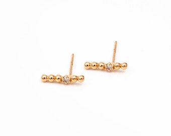 14 Karat Dot Bar Diamond Earrings With Diamond - 14 Karat solid Gold Dot BarStuds- Diamond Earrings- Diamond Bars