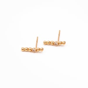 14 Karat Dot Bar Diamond Earrings With Diamond - 14 Karat solid Gold Dot BarStuds- Diamond Earrings- Diamond Bars