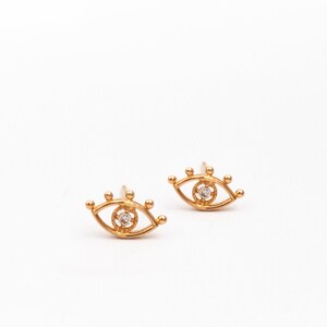 14 Karat SOLID Gold Eye Diamond Earrings With REAL Diamond - 14 Karat solid Gold Evil Eye Studs- Diamond Earrings- Diamond Bars