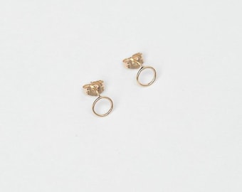 Tiny 14 Karat Gold Circle Earrings- 14 Karat solid Gold Circle Studs- Gold Circle Earrings.