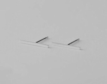 Tiny Long sterling silver Line Earrings- Silver Gold Line Studs- silver Bar Earrings