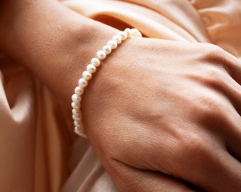 Natural Freshwater Pearl Bracelet, Pearl Bracelet, Dainty Wedding Bracelet, Flexible bracelet