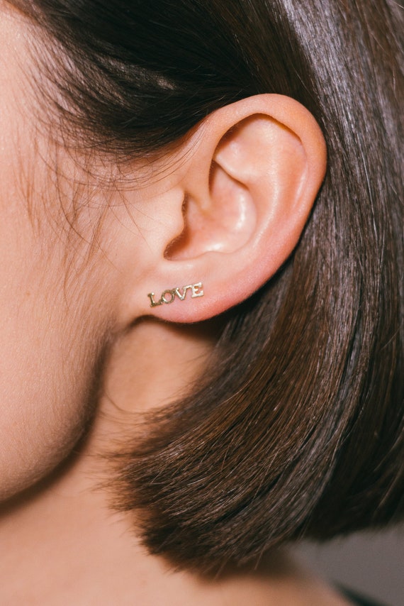 14 karat gold initial cheap earrings