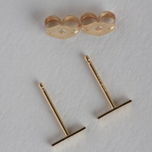 Tiny Solid 14 Karat Gold Line Earrings 14 Karat solid Gold Line Studs Gold Bar Earrings Gold bar Studs Staple Earrings image 2