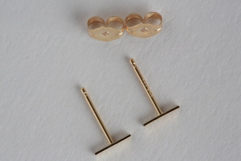 Tiny Solid 14 Karat Gold Line Earrings 14 Karat solid Gold Line Studs Gold Bar Earrings Gold bar Studs Staple Earrings image 2