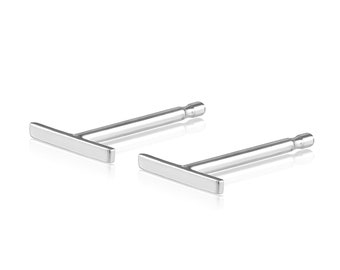 Tiny Solid 14 Karat White Gold Line Earrings- 14 Karat solid Gold Line Studs- White Gold Bar Earrings-  Gold bar Studs- Staple Earrings