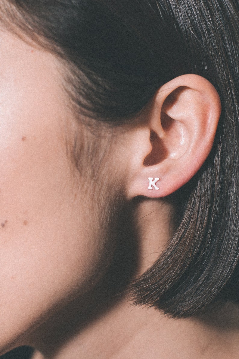 Solid 14 Karat White Gold Initial Earrings White Gold Letter Etsy