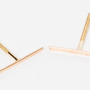 Tiny Long 14 Karat Gold Line Earrings- 14 Karat solid Gold Line Studs- Gold Bar Earrings- tiny gold bar studs