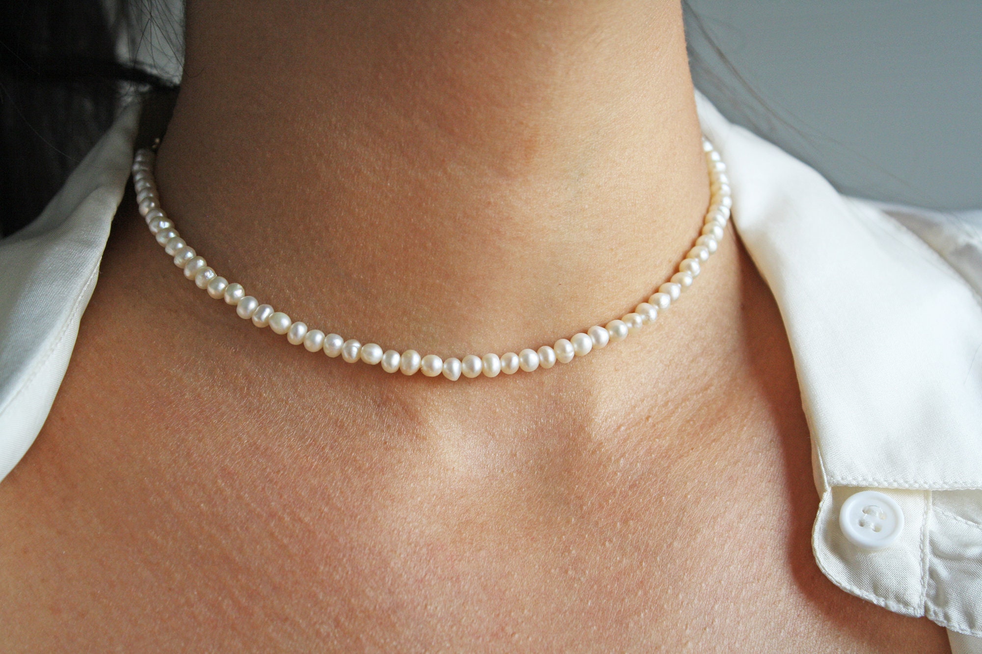 Collana Di Perle Girocollo Placcato Oro 14k Delicata A Strati Per Donna E Ragazza