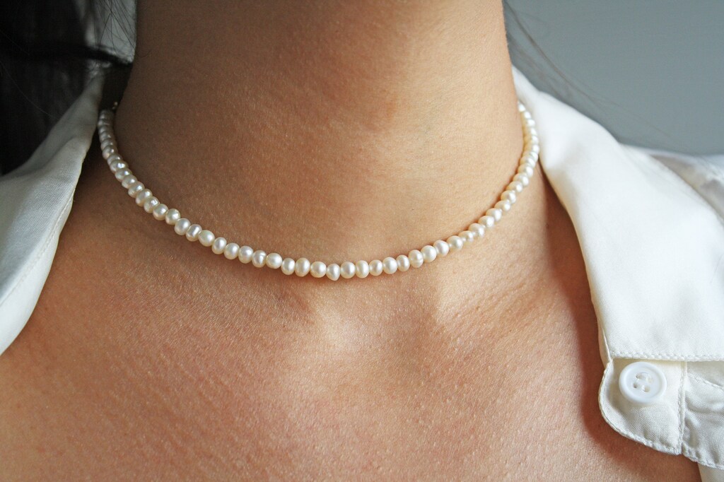 Collana Di Perle Girocollo Placcato Oro 14k Delicata A Strati Per Donna E Ragazza
