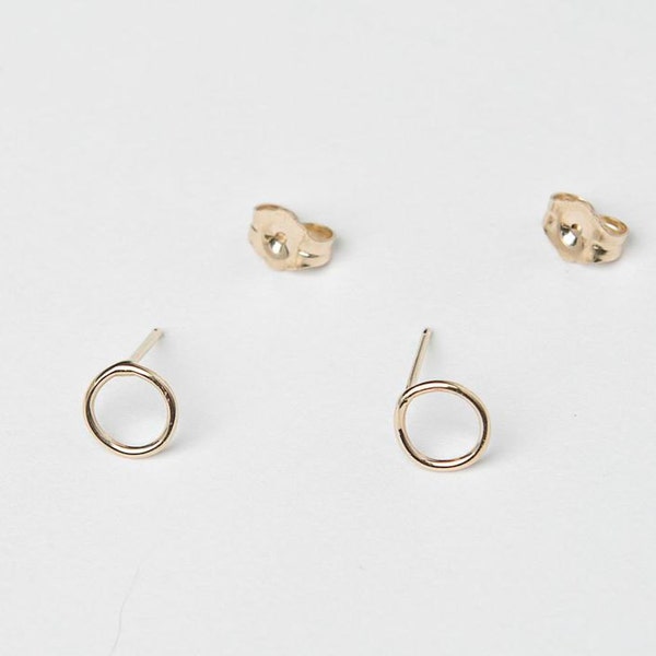 Tiny 14 Karat Gold Fill Circle Earrings- 14 Karat Gold Fill Circle Studs- Gold Circle Earrings- tiny gold bar studs