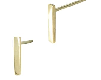 Tiny Solid 14 Karat Gold Line Earrings- 14 Karat solid Gold Line Studs- Gold Bar Earrings-  Gold bar Studs- Staple Earrings