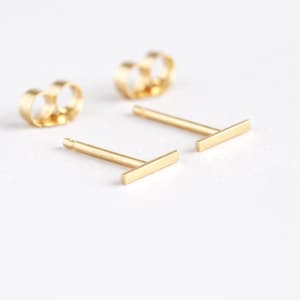 Tiny Solid 14 Karat Gold Line Earrings- 14 Karat solid Gold Line Studs- Gold Bar Earrings-  Gold bar Studs- Staple Earrings