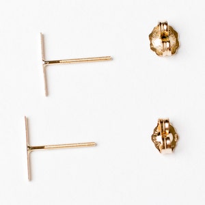 Tiny Long 14 Karat Gold Line Earrings 14 Karat solid Gold Line Studs Gold Bar Earrings tiny gold bar studs image 3