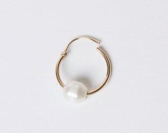 On sale 14k real Pearl Gold Hoop- Pearl Hoop Earring- Pearl Earring.