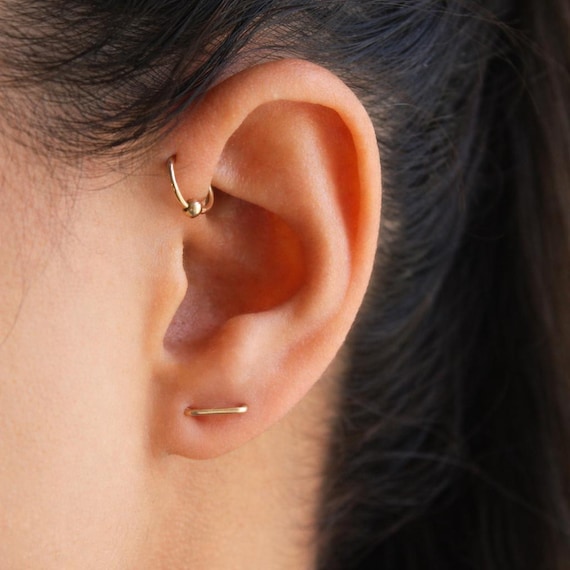 Solid 14 Karat Gold Double Piercing Earrings - Two Hole Earring