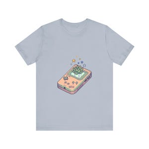 Retro Gaming Shirt, Pixel Art Handheld Console with Succulent